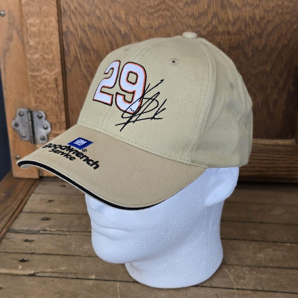 Kevin Harvick 29 Goodwrench Signed Hat Cap Strap Back One Size Beige NASCAR Mens